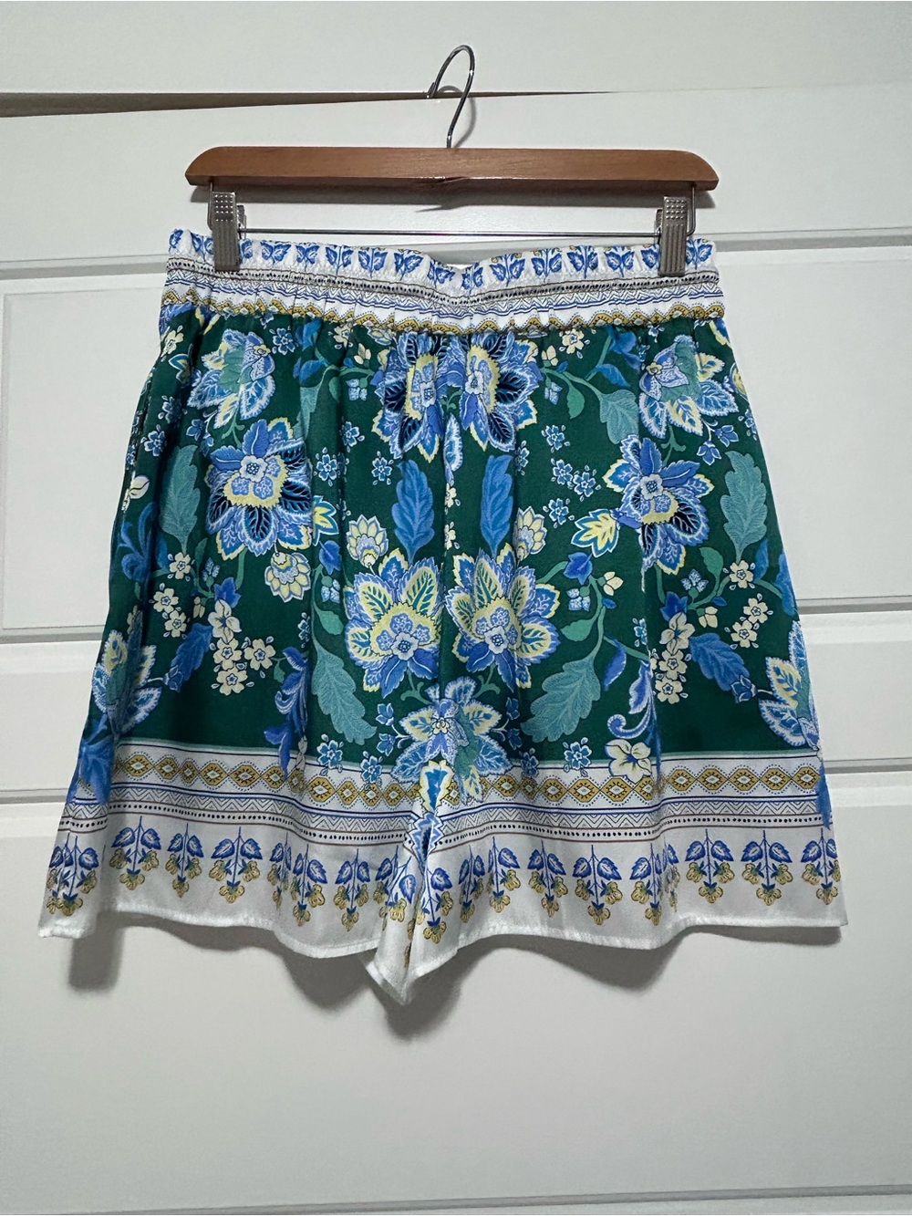 Maeve Floral Border-Print Bermuda Shorts in Green & Blue